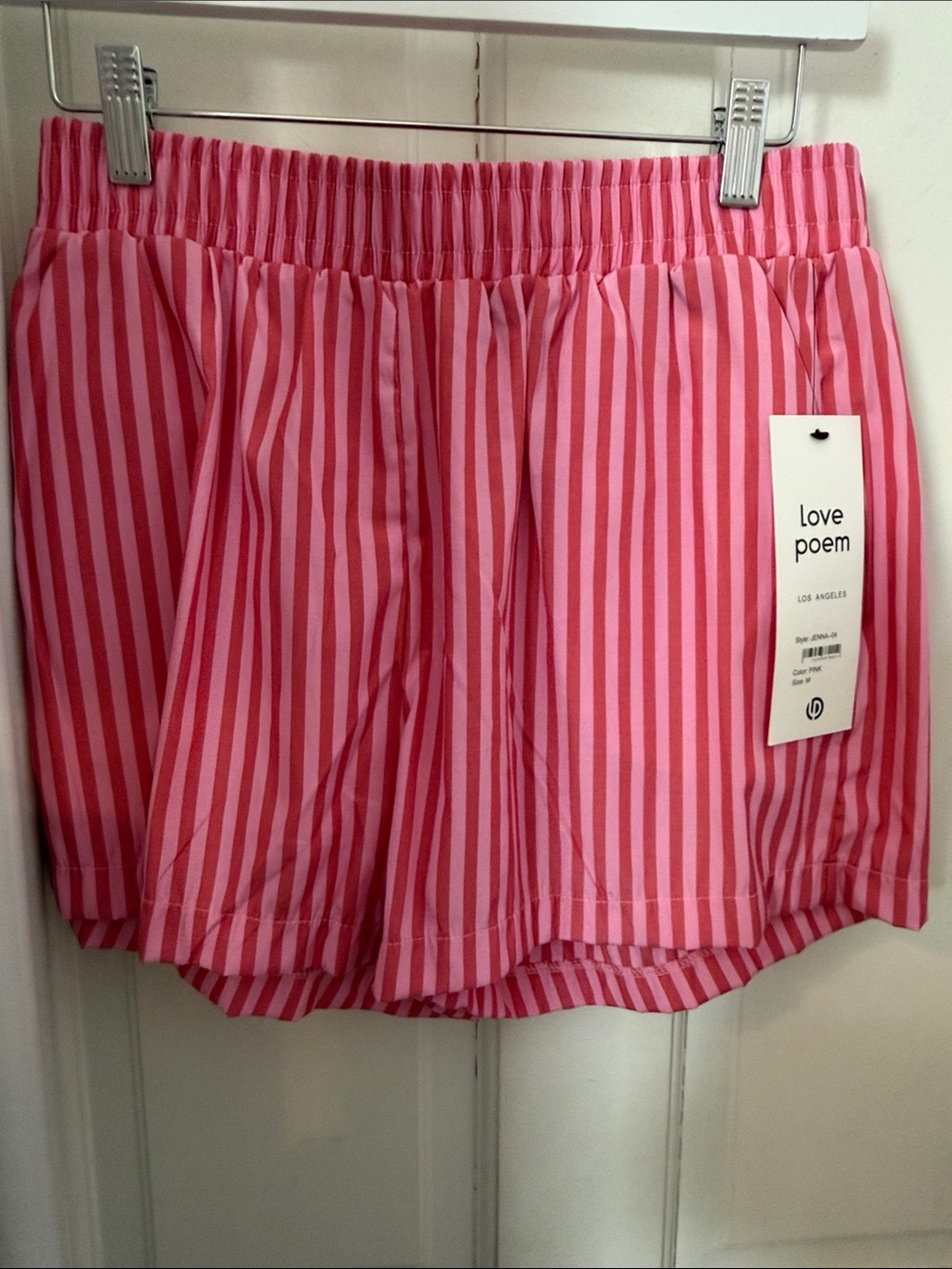 New Pink Striped Women’s Elastic-Waist Boxer/ Lounge Shorts